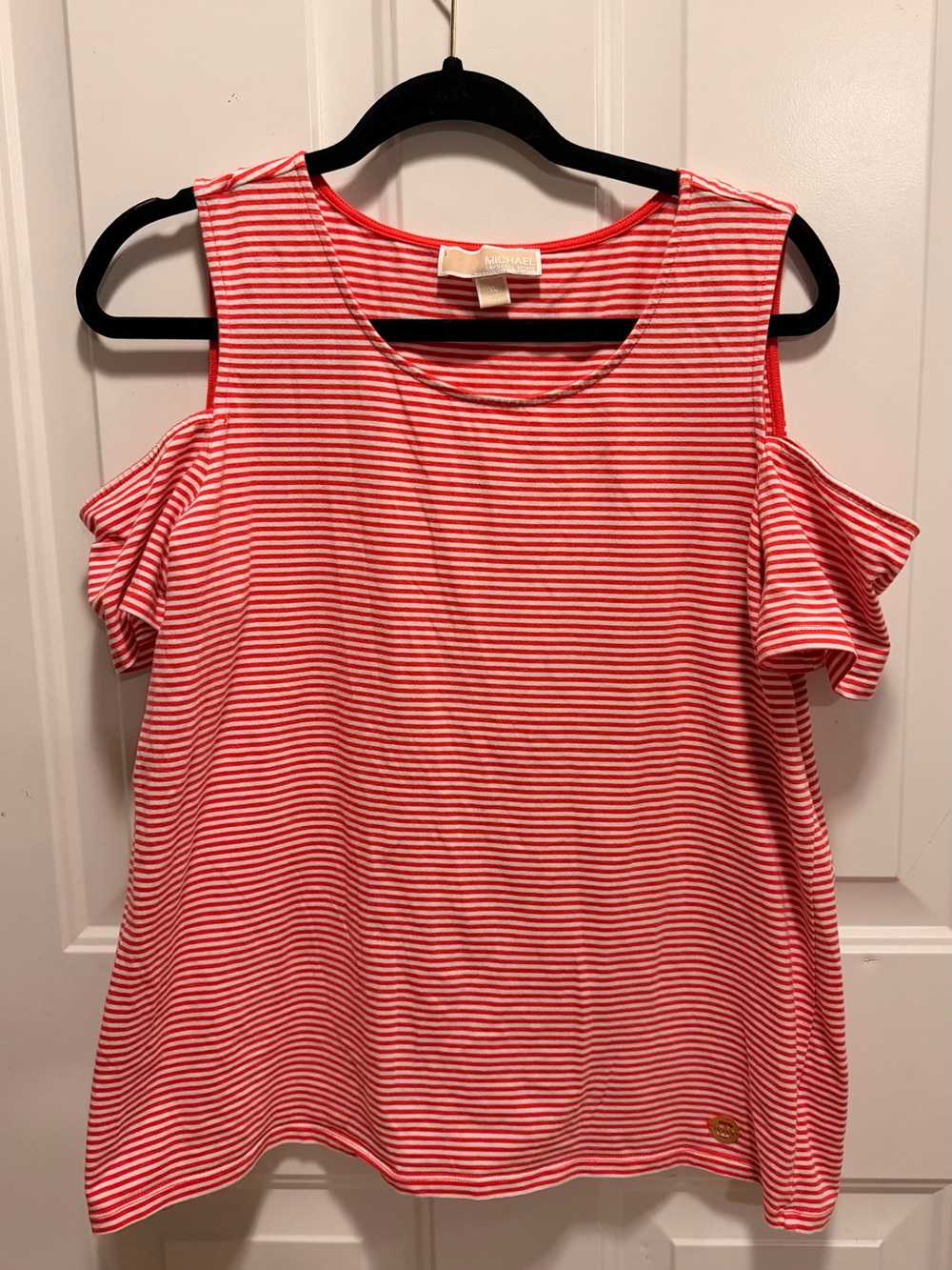 MICHAEL Michael Kors Coral and White Striped Cold-Shoulder Tank Top